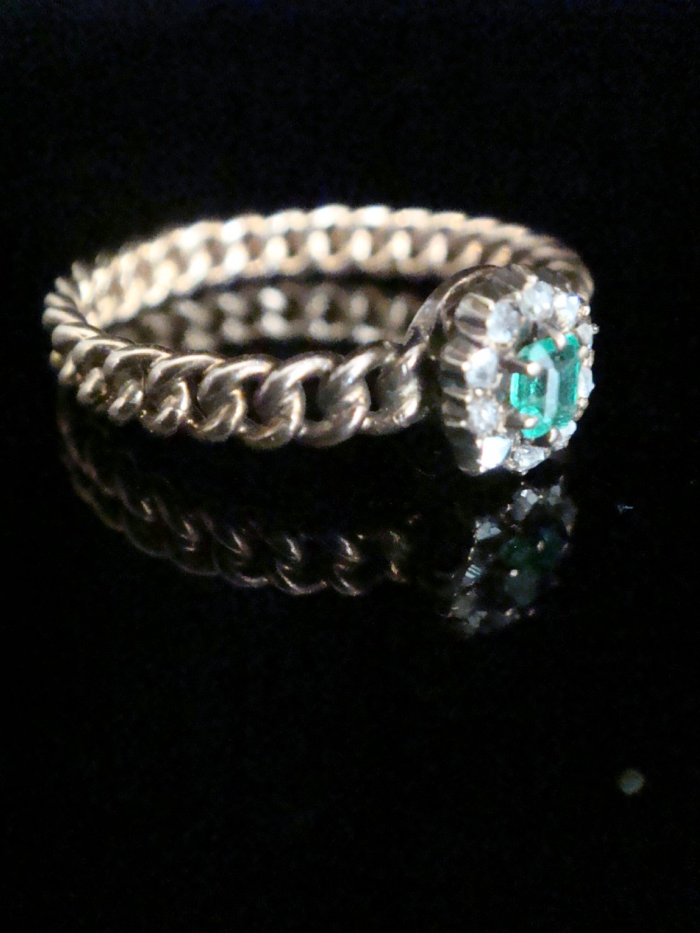 Victorian 18ct yellow gold old rose mine cut diamond and emerald cluster ring View II