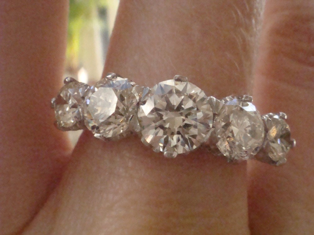 1960s PLATINUM DIAMOND 5 STONE RING 2.15CT VS1-VS2 H-I COLOUR View V
