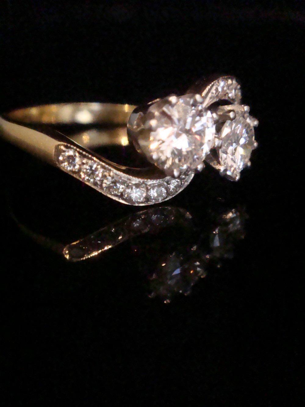 EDWARDIAN 18CT PLATINUM 1.30CT TRANSITIONAL CUT TOI ET MOI H-I COLOUR VS1-SI1 View VI