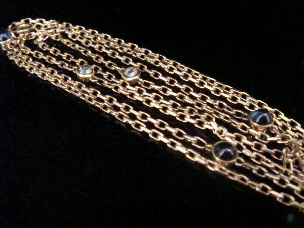 VINTAGE 18CT YELLOW GOLD ROSE CUT DIAMOND CABOCHON SAPPHIRE 29 INCHES 10.1G CHAIN