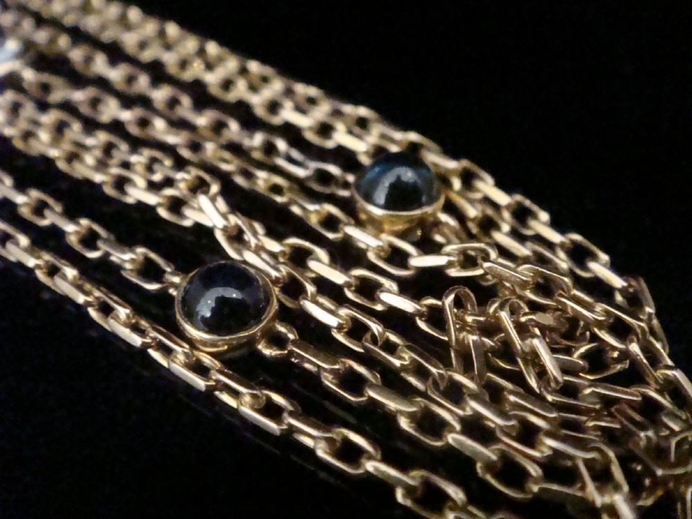 VINTAGE 18CT YELLOW GOLD ROSE CUT DIAMOND CABOCHON SAPPHIRE 29 INCHES 10.1G CHAIN View II
