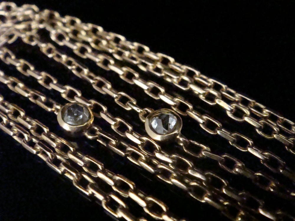 VINTAGE 18CT YELLOW GOLD ROSE CUT DIAMOND CABOCHON SAPPHIRE 29 INCHES 10.1G CHAIN View III