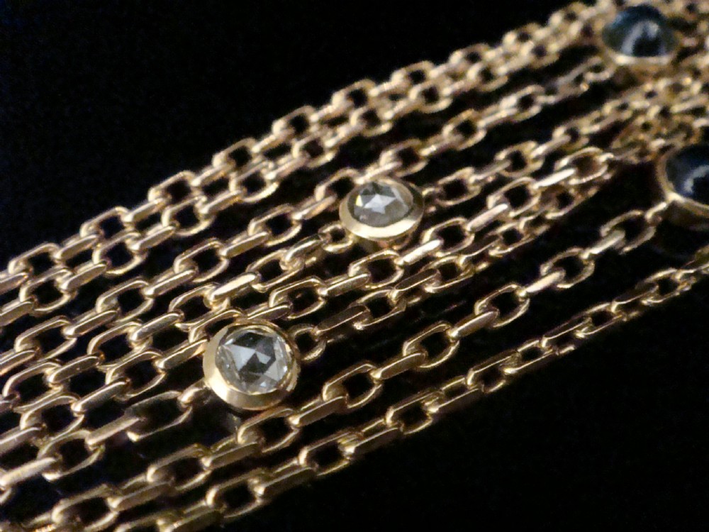 VINTAGE 18CT YELLOW GOLD ROSE CUT DIAMOND CABOCHON SAPPHIRE 29 INCHES 10.1G CHAIN View IV