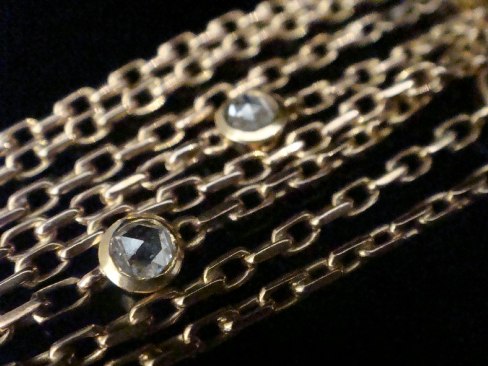VINTAGE 18CT YELLOW GOLD ROSE CUT DIAMOND CABOCHON SAPPHIRE 29 INCHES 10.1G CHAIN View V