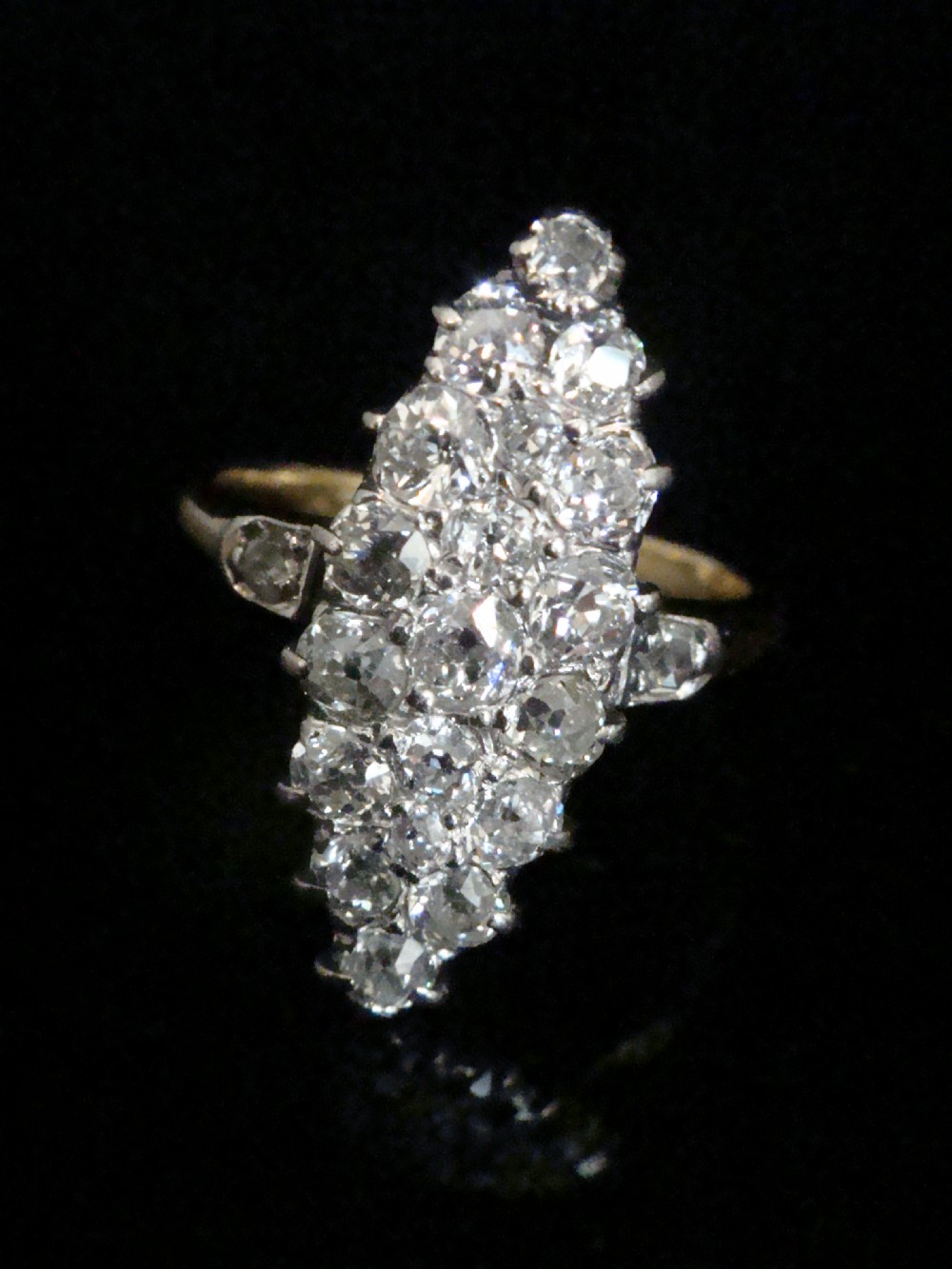 Edwardian 18ct yellow gold platinum old cut diamond 1.25ct marquis ring