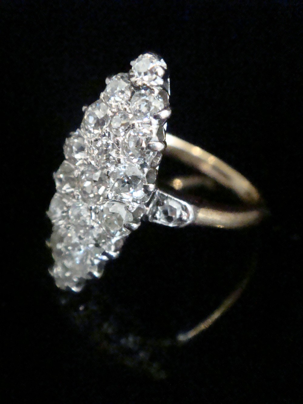 Edwardian 18ct yellow gold platinum old cut diamond 1.25ct marquis ring View II