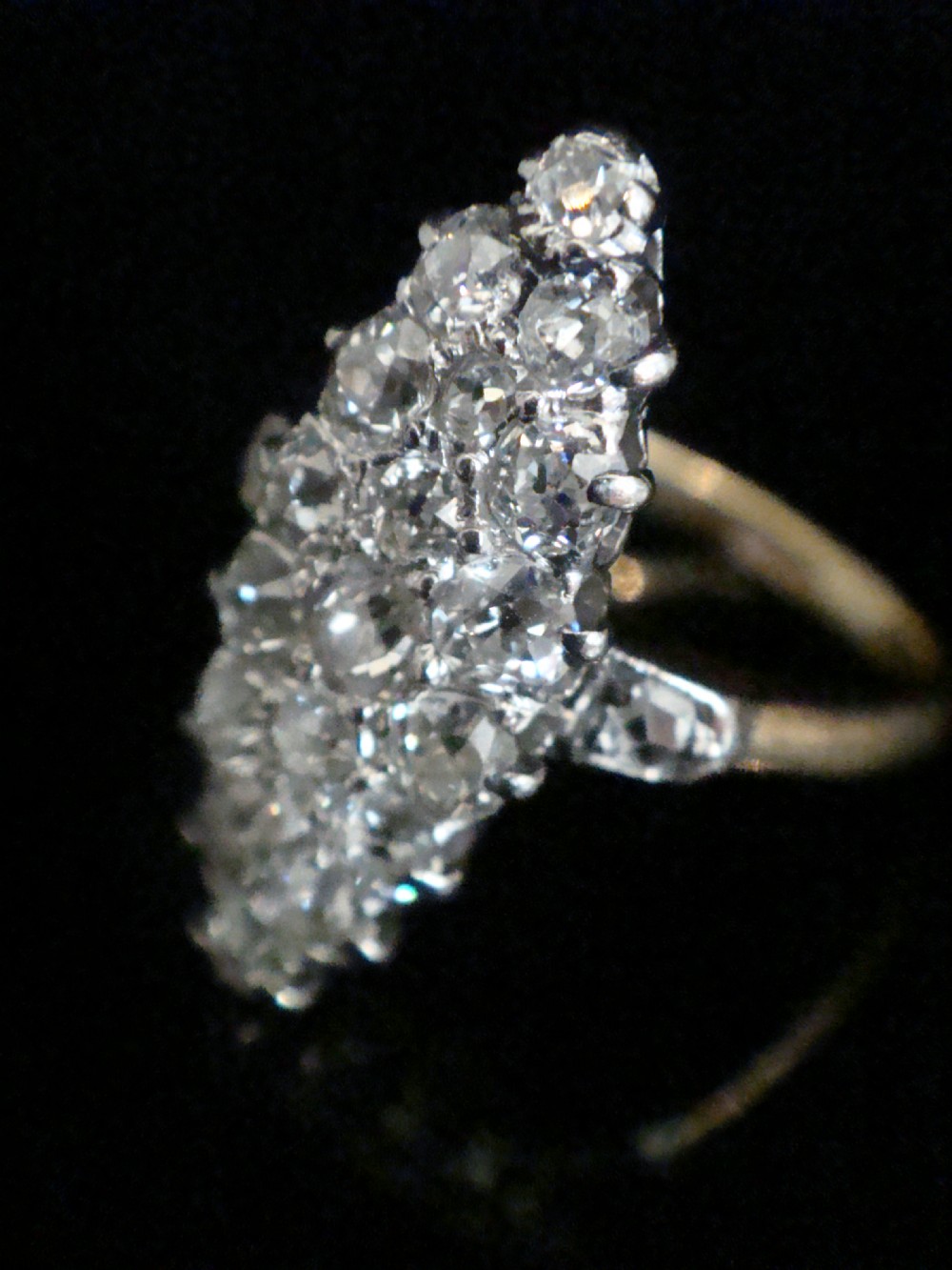 Edwardian 18ct yellow gold platinum old cut diamond 1.25ct marquis ring View III