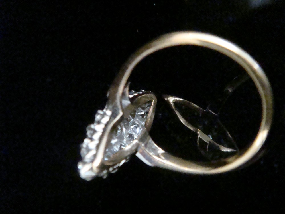 Edwardian 18ct yellow gold platinum old cut diamond 1.25ct marquis ring View IV