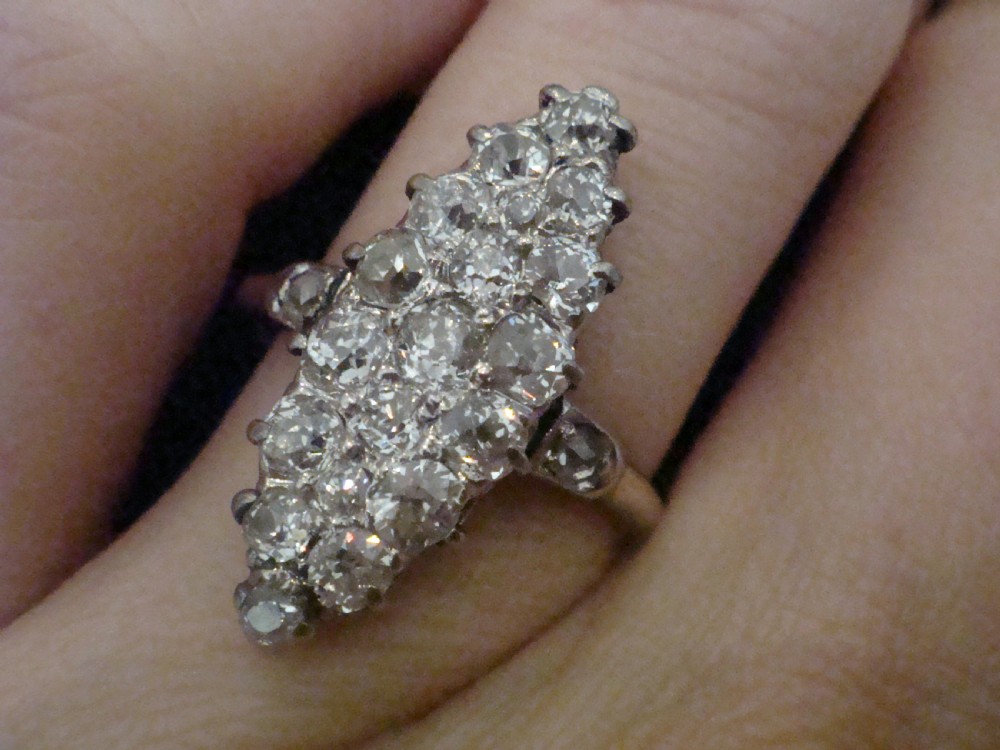 Edwardian 18ct yellow gold platinum old cut diamond 1.25ct marquis ring View VI