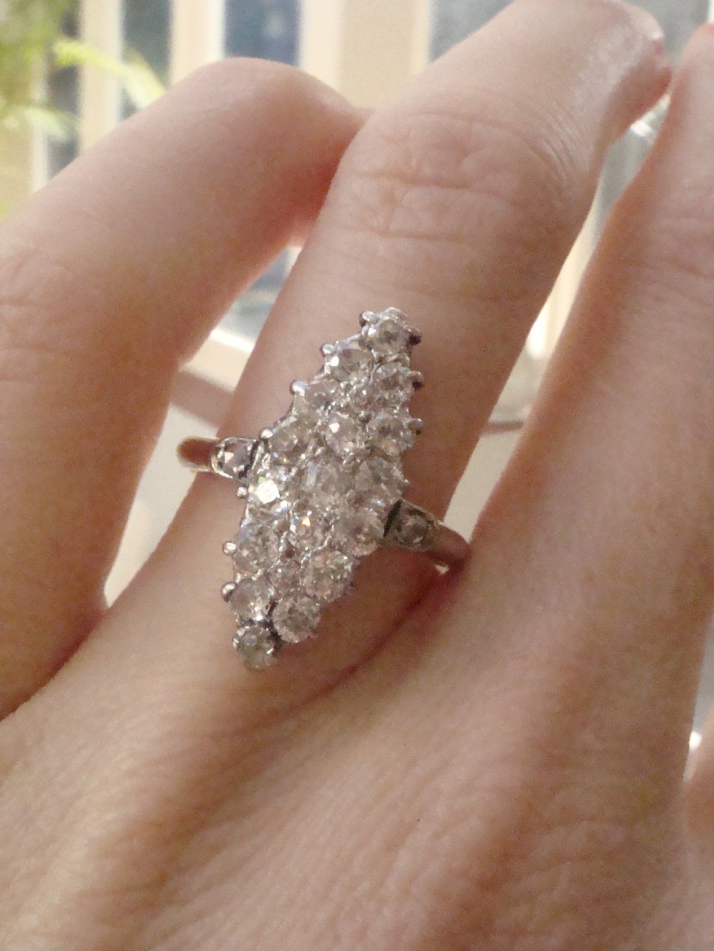 Edwardian 18ct yellow gold platinum old cut diamond 1.25ct marquis ring View VIII