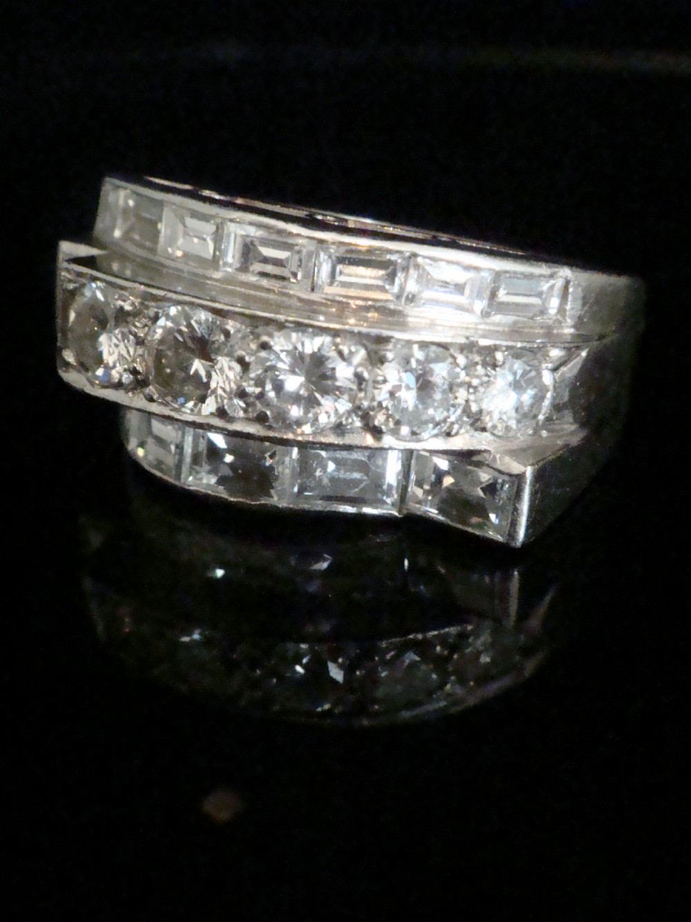 ART DECO 1920S PLATINUM DIAMOND 2.50CT PAVE SET TANK RING View III