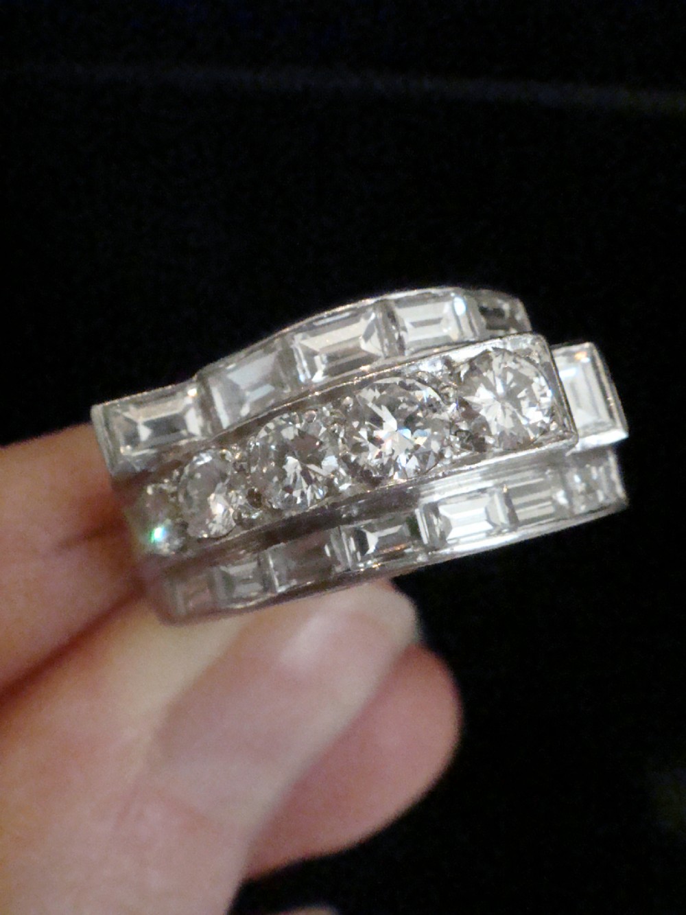 ART DECO 1920S PLATINUM DIAMOND 2.50CT PAVE SET TANK RING View V