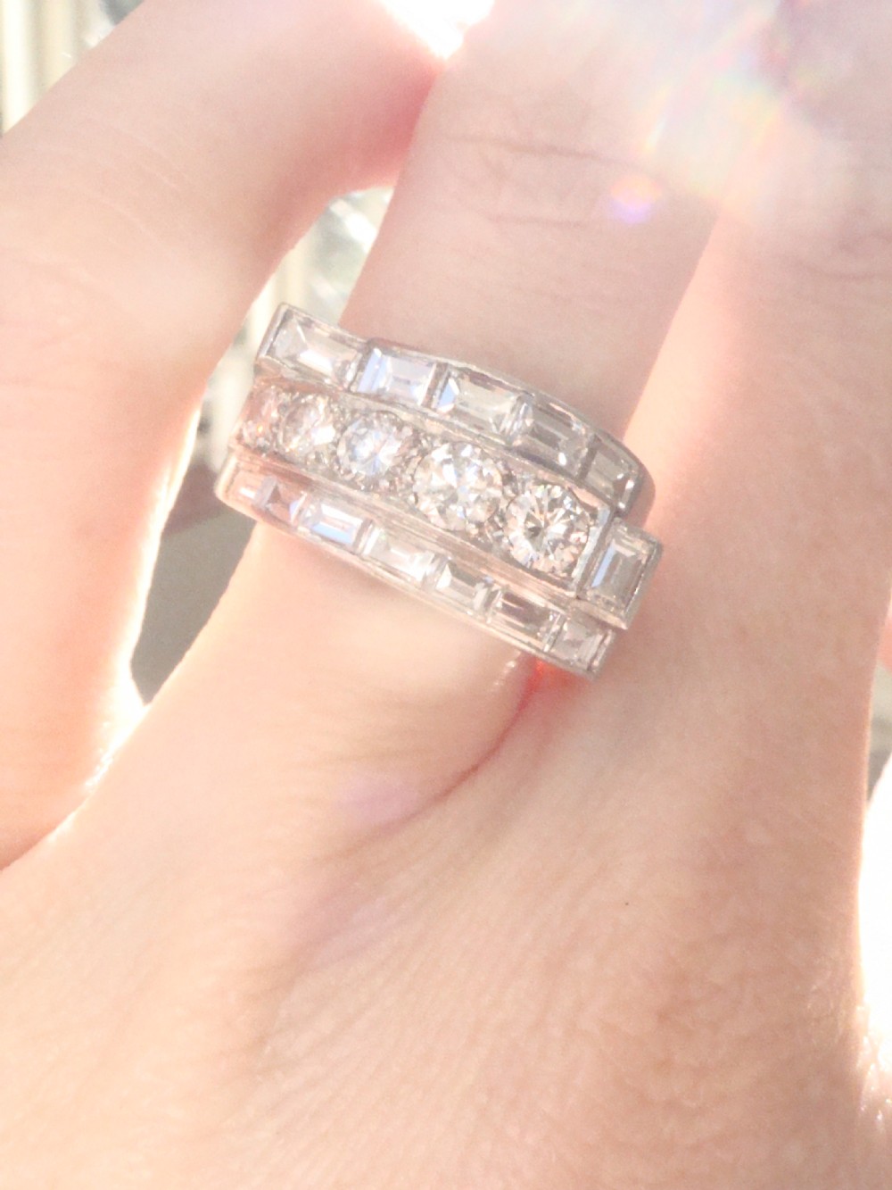 ART DECO 1920S PLATINUM DIAMOND 2.50CT PAVE SET TANK RING View VI
