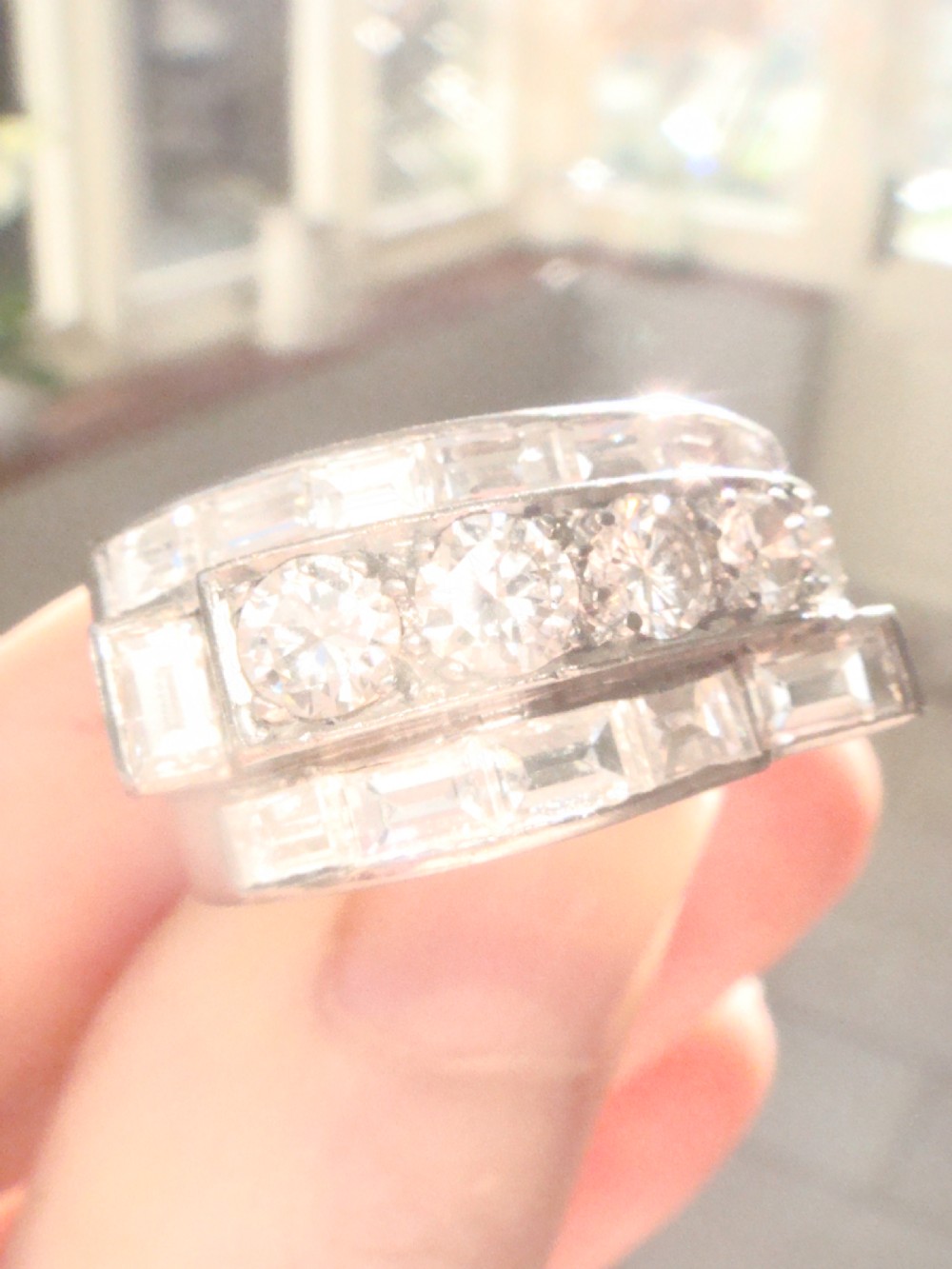 ART DECO 1920S PLATINUM DIAMOND 2.50CT PAVE SET TANK RING View VII