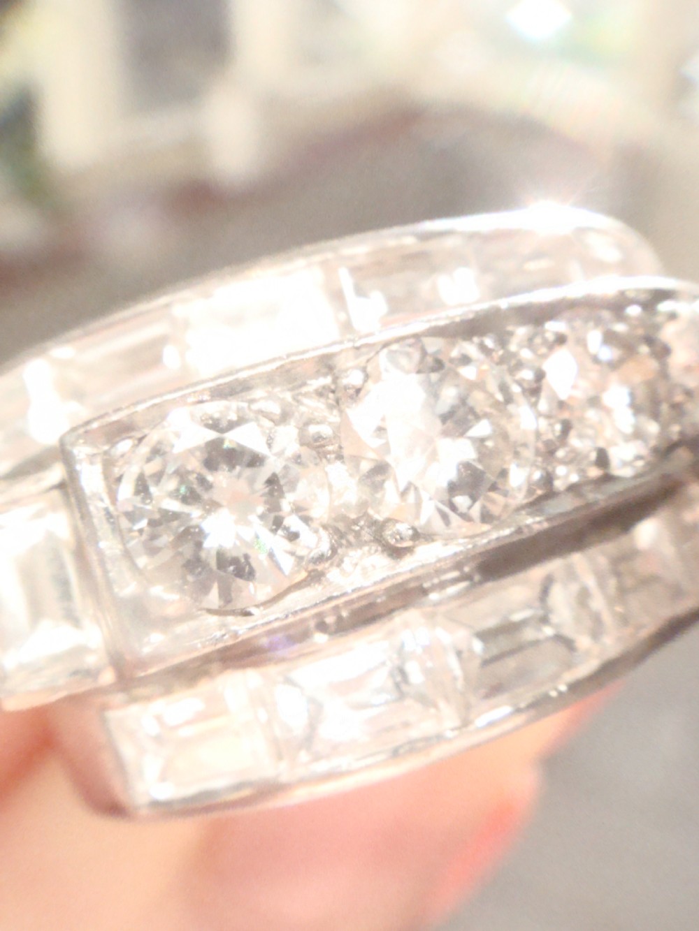 ART DECO 1920S PLATINUM DIAMOND 2.50CT PAVE SET TANK RING View VIII