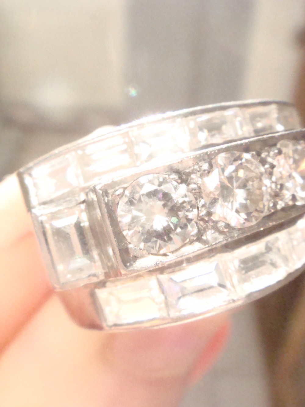 ART DECO 1920S PLATINUM DIAMOND 2.50CT PAVE SET TANK RING View IX