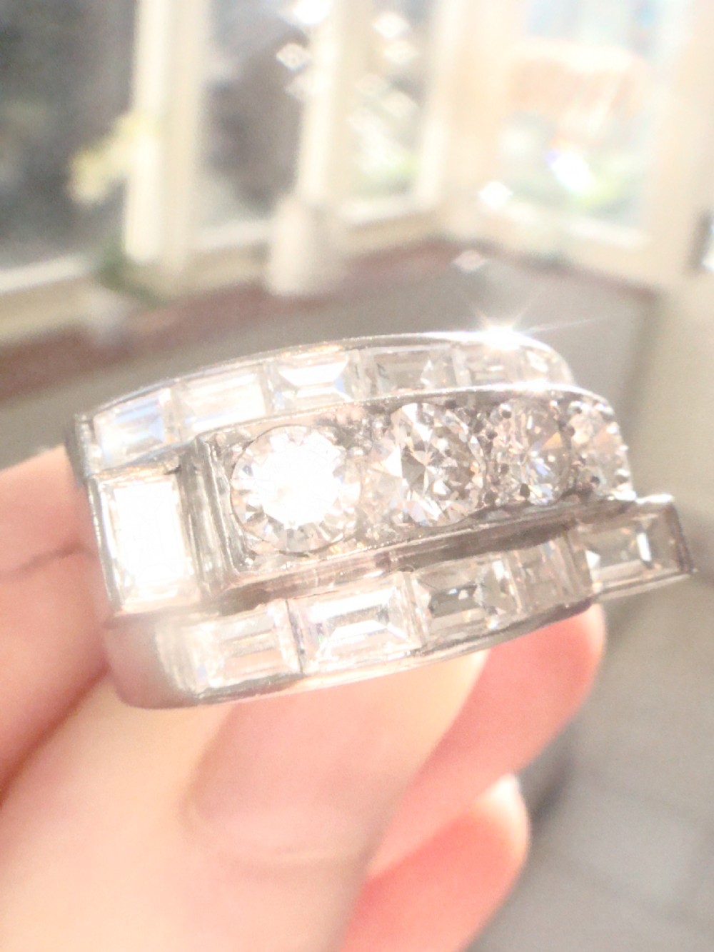 ART DECO 1920S PLATINUM DIAMOND 2.50CT PAVE SET TANK RING View XII