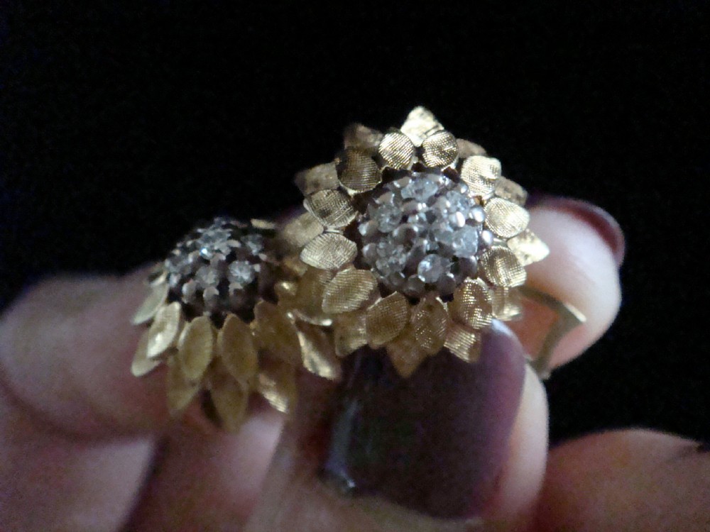 FRENCH VINTAGE 1950S HEAVY RETRO 18CT HANDMADE DESIGNER DIAMOND  STAR EARRINGS