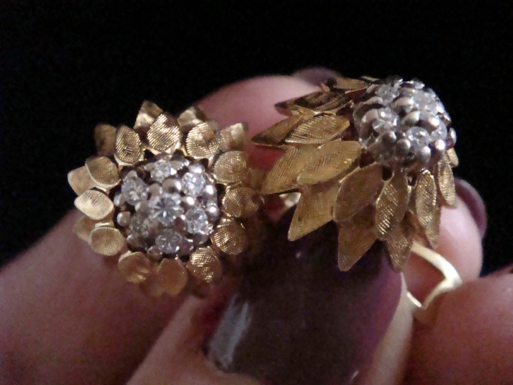 FRENCH VINTAGE 1950S HEAVY RETRO 18CT HANDMADE DESIGNER DIAMOND  STAR EARRINGS View II