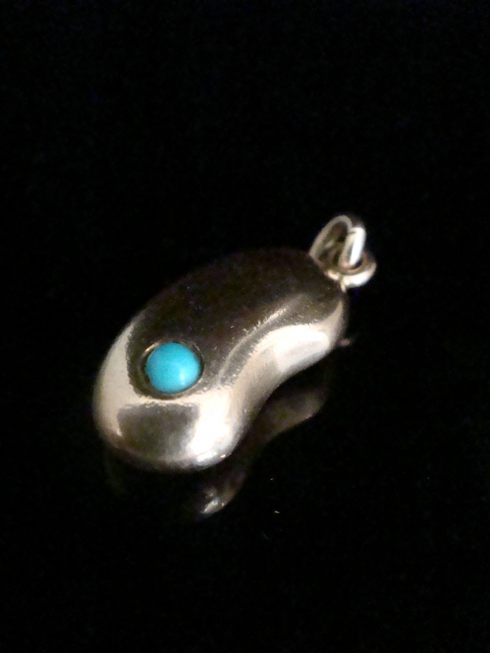 Original Edwardian 9ct yellow gold turquoise bean pendant- no dents, perfect