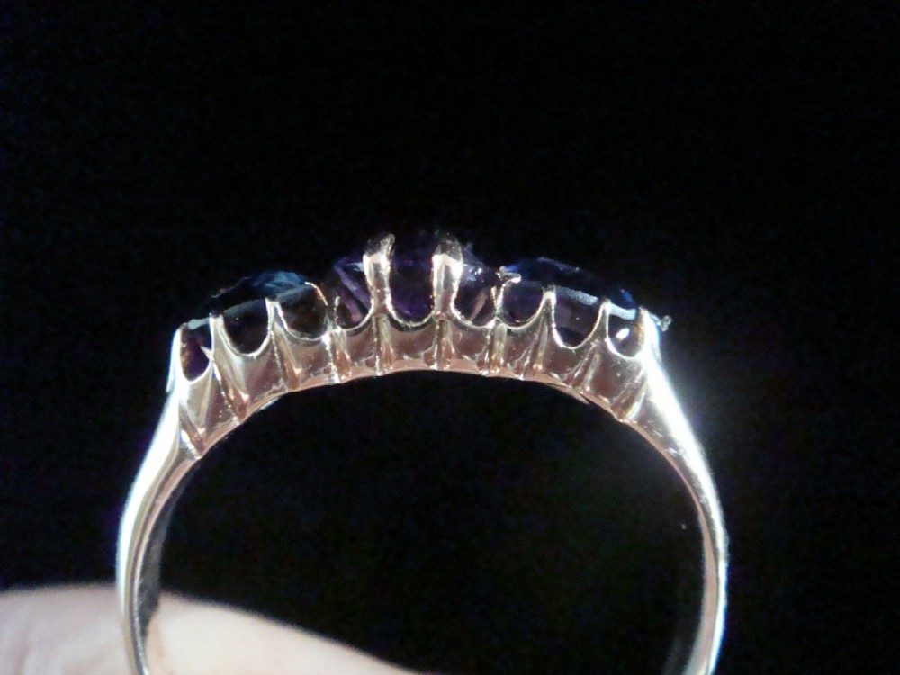 EDWARDIAN 9CT ROSE GOLD NATURAL SAPPHIRE AMETHYST 3 STONE RING View IV