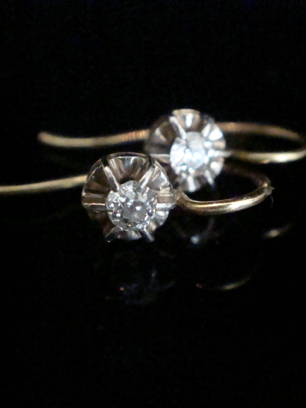 ORIGINAL EDWARDIAN 18CT OLD BRILLIANT CUT DIAMOND DROP SOLITAIRE 0.20CT EARRINGS