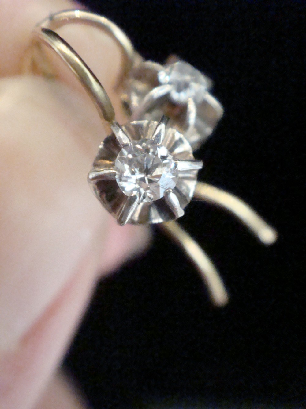 ORIGINAL EDWARDIAN 18CT OLD BRILLIANT CUT DIAMOND DROP SOLITAIRE 0.20CT EARRINGS View III