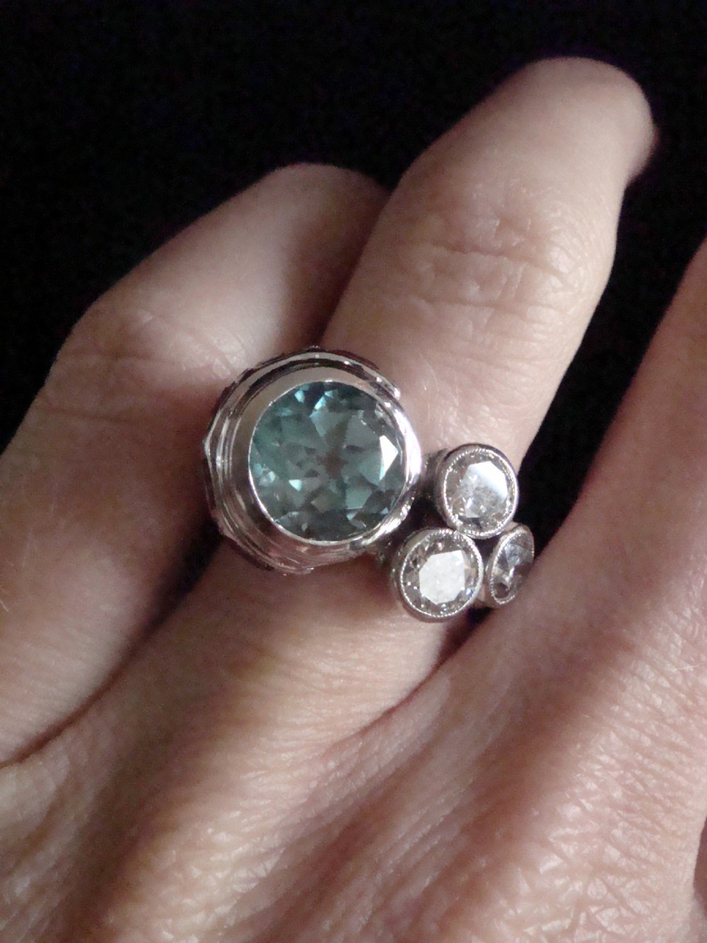 ART DECO 1920S PLATINUM NATURAL BLUE ZIRCON 3ct  RUBY DIAMOND 1.40ct COCKTAIL RING View IV