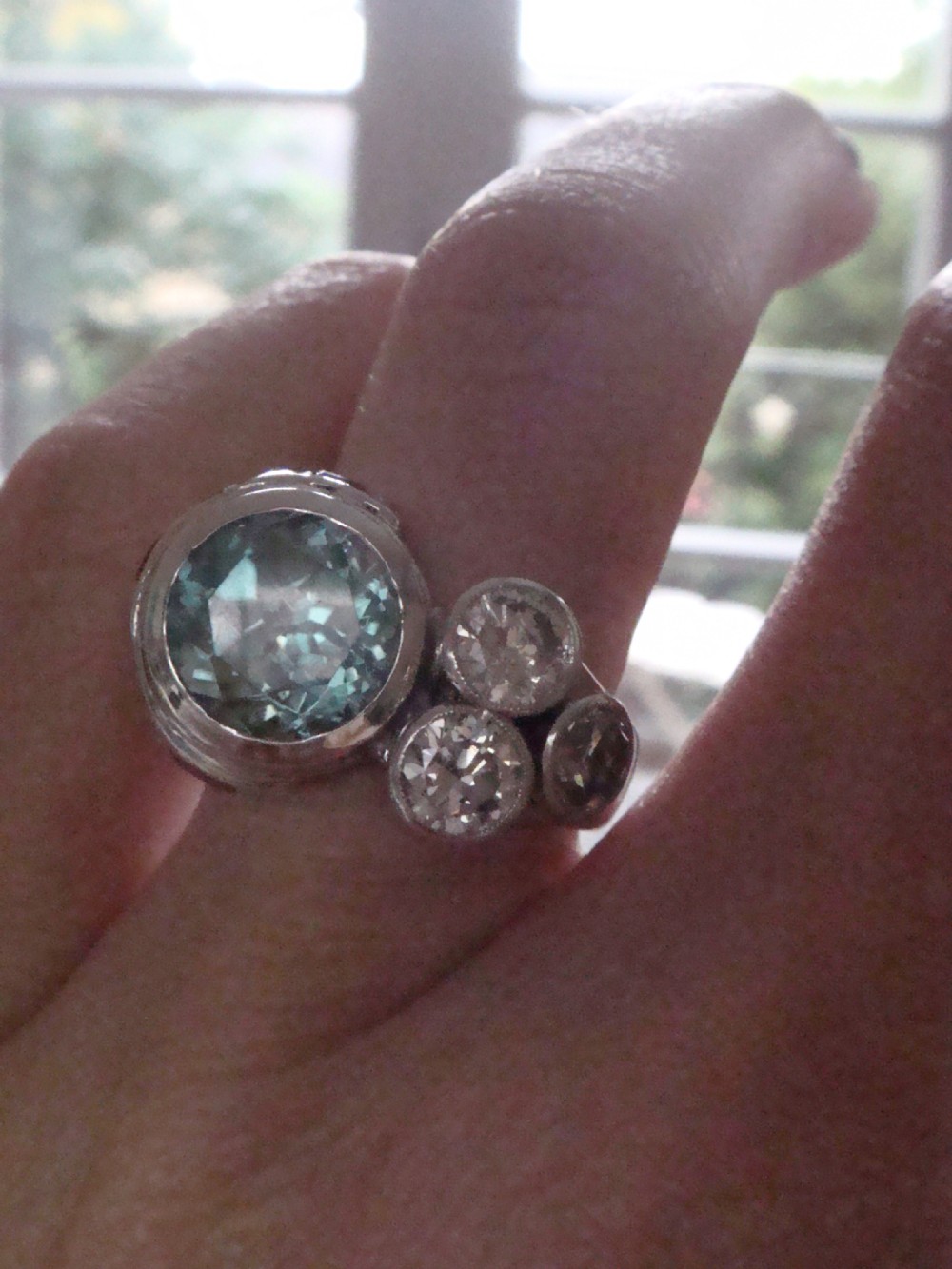 ART DECO 1920S PLATINUM NATURAL BLUE ZIRCON 3ct  RUBY DIAMOND 1.40ct COCKTAIL RING View V
