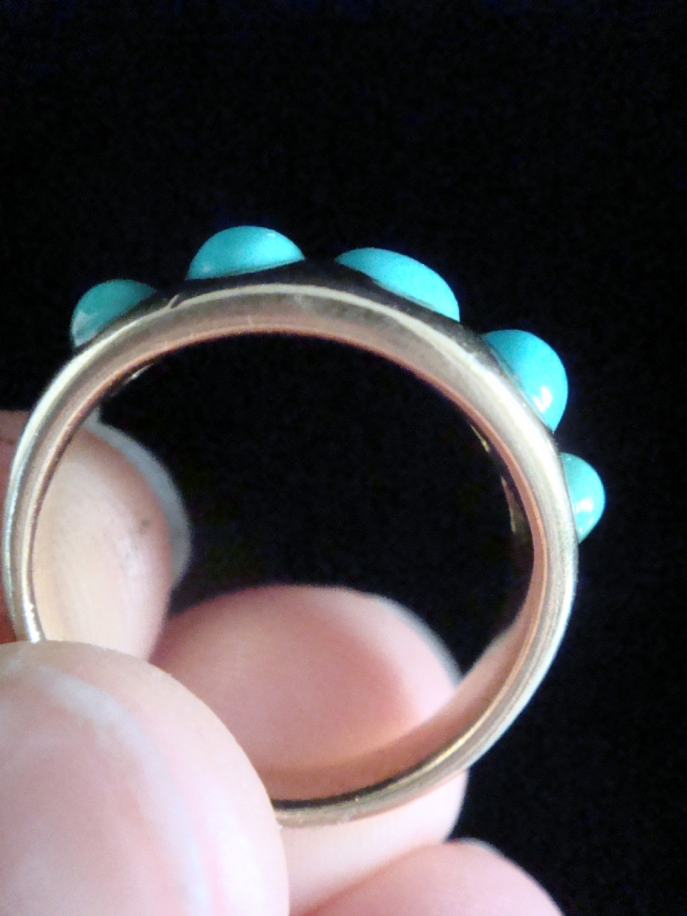 VICTORIAN 18CT YELLOW GOLD TURQUOISE THICK GYPSY 5 STONE RING View III