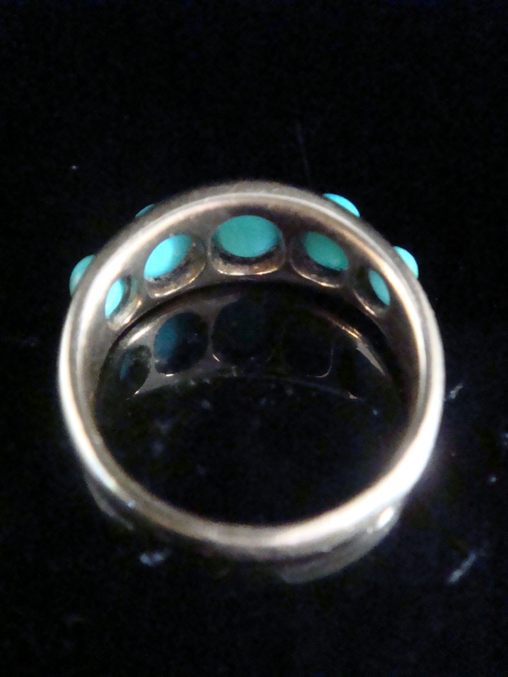 VICTORIAN 18CT YELLOW GOLD TURQUOISE THICK GYPSY 5 STONE RING View IV