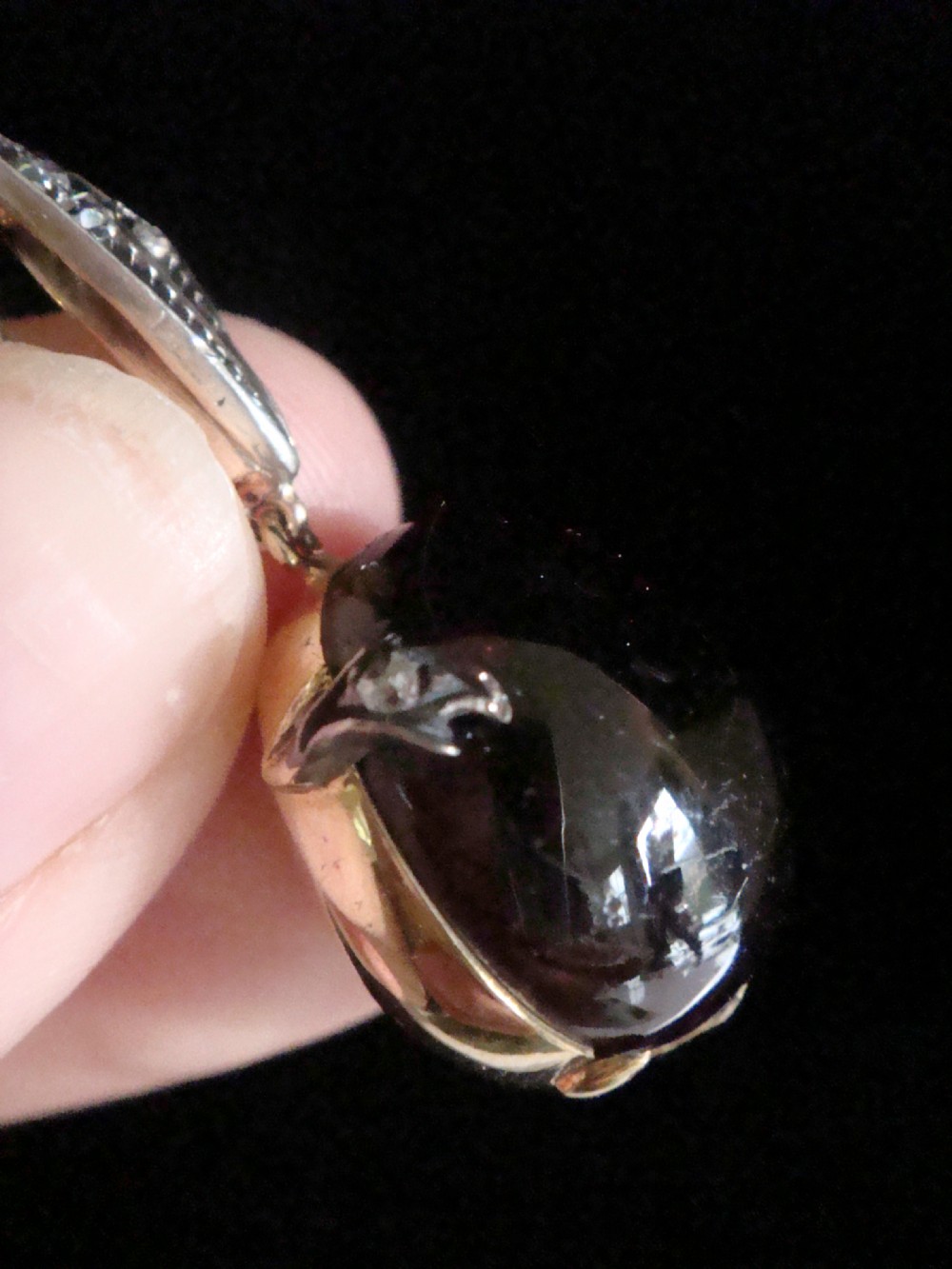 VICTORIAN HIGH CARAT 15CT LARGE CABOCHON GARNET ROSE CUT DIAMOND PENDANT 7.1G
 View VI