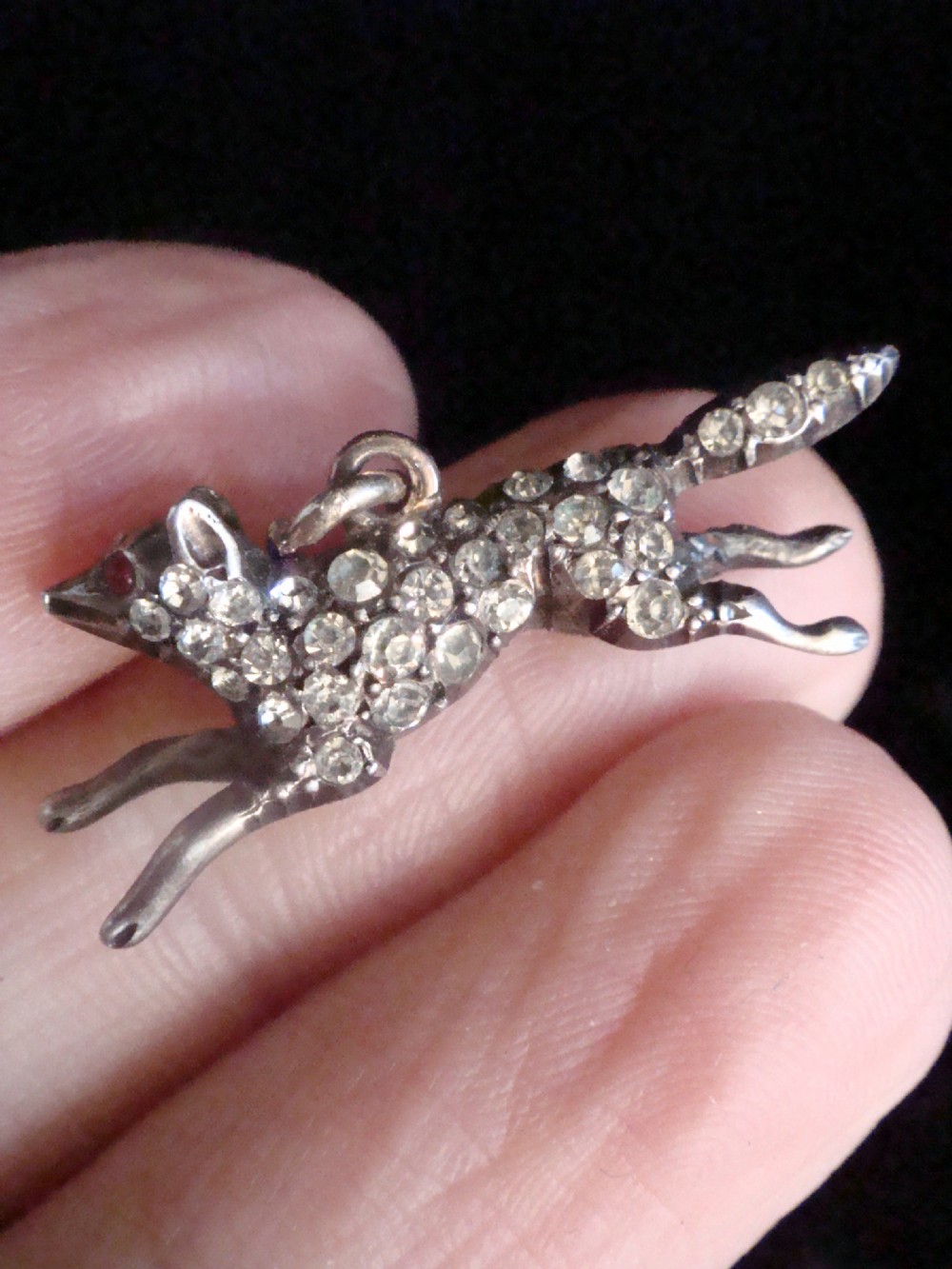 VICTORIAN 9CT SILVER PASTE FOX PENDANT RUBY EYES View II