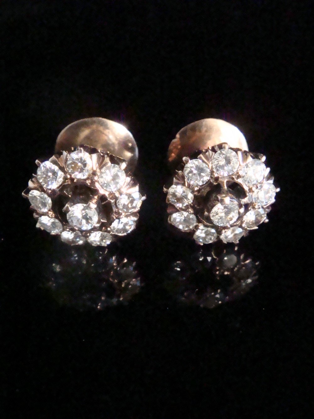EDWARDIAN 18CT YELLOW GOLD ORIGINAL OLD CUT DIAMOND 1.00CT CLUSTER EARRINGS