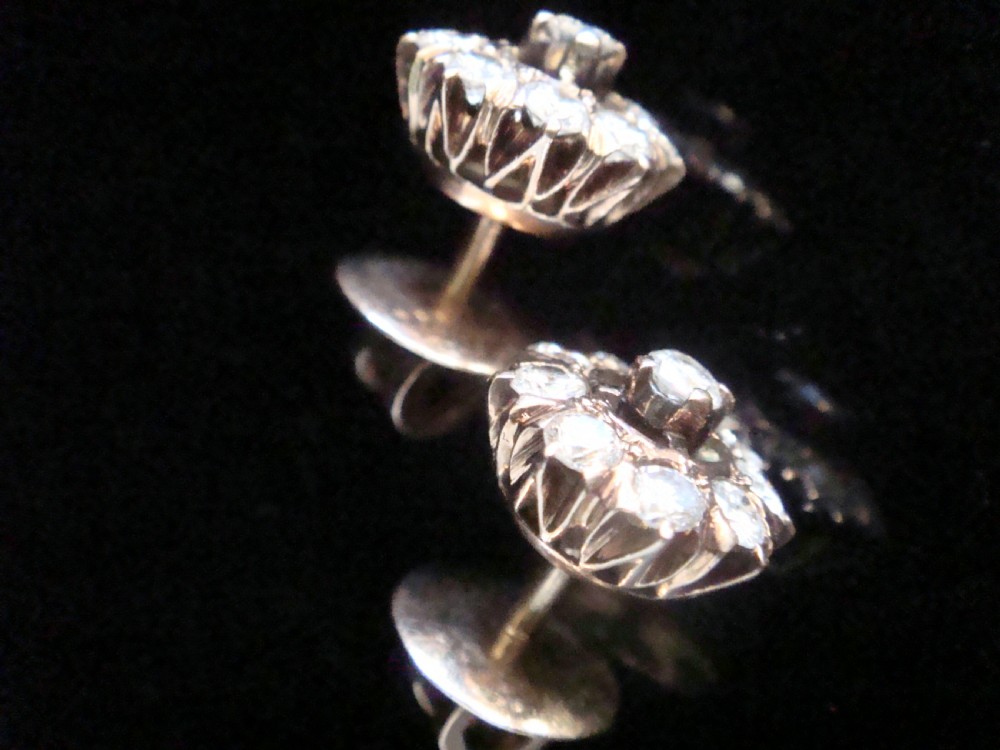 EDWARDIAN 18CT YELLOW GOLD ORIGINAL OLD CUT DIAMOND 1.00CT CLUSTER EARRINGS View III