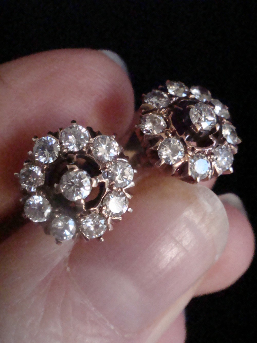 EDWARDIAN 18CT YELLOW GOLD ORIGINAL OLD CUT DIAMOND 1.00CT CLUSTER EARRINGS View IV