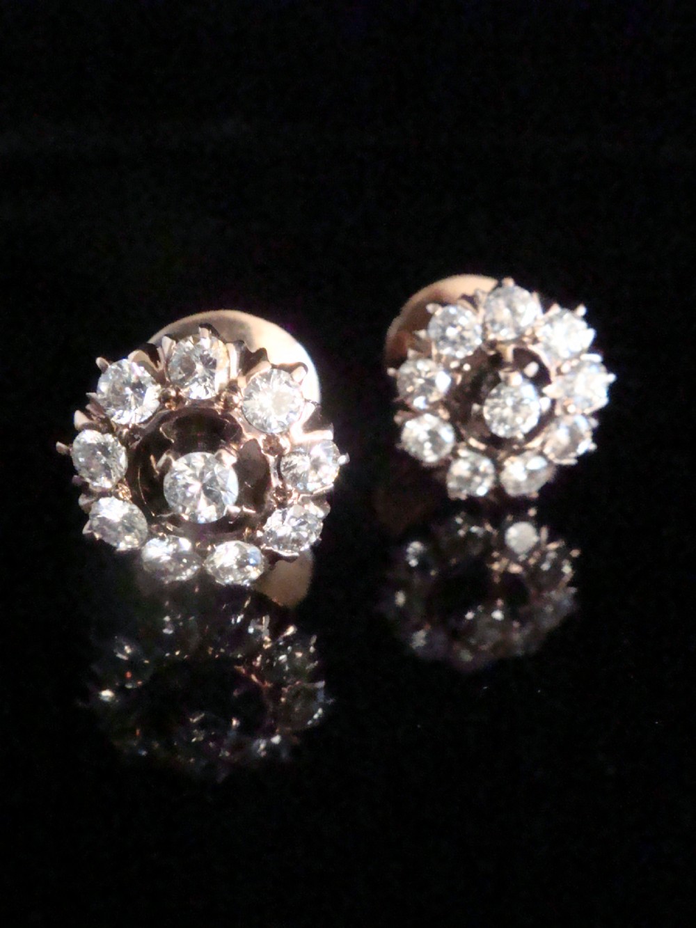 EDWARDIAN 18CT YELLOW GOLD ORIGINAL OLD CUT DIAMOND 1.00CT CLUSTER EARRINGS View V