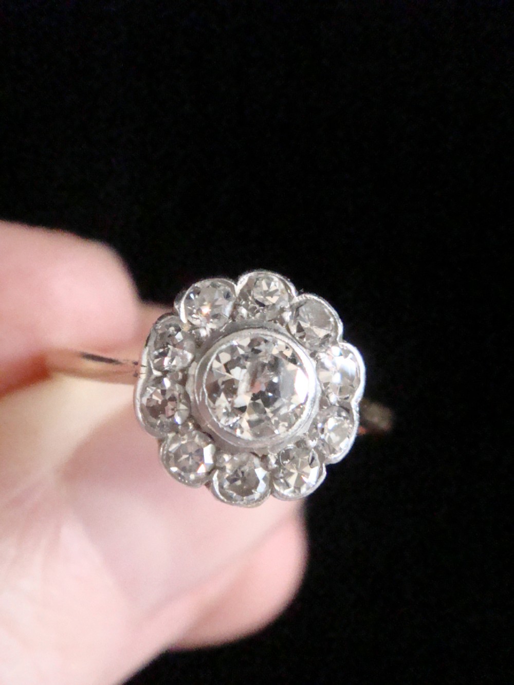 EDWARDIAN 18CT PLATINUM OLD CUT DIAMOND CLUSTER 0.70CT RING View III
