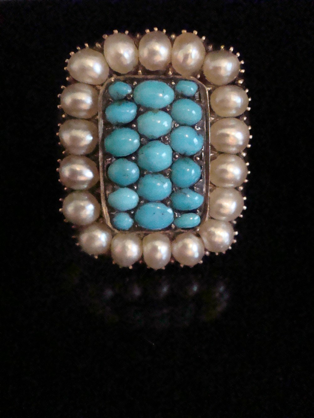 Large Georgian 15ct turquoise pearl memorial ring dated inscription 1817