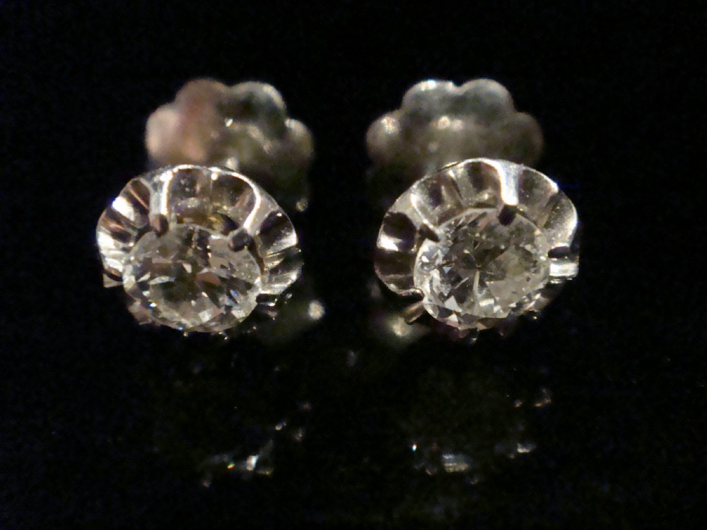 Edwardian French 18ct diamond stud earrings 0.70ct in white gold