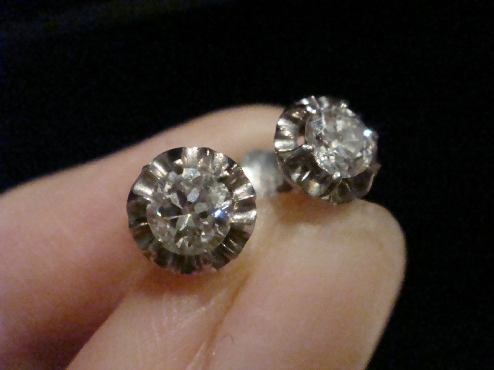 Edwardian French 18ct diamond stud earrings 0.70ct in white gold View III