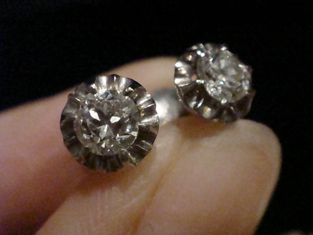 Edwardian French 18ct diamond stud earrings 0.70ct in white gold View IV