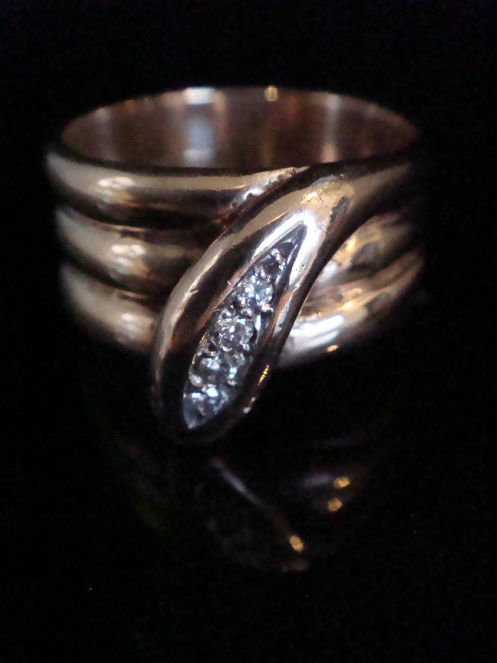 EDWARDIAN HEAVY THICK 9CT OLD CUT DIAMOND  SNAKE RING 9.1G RING SIZE Q-R