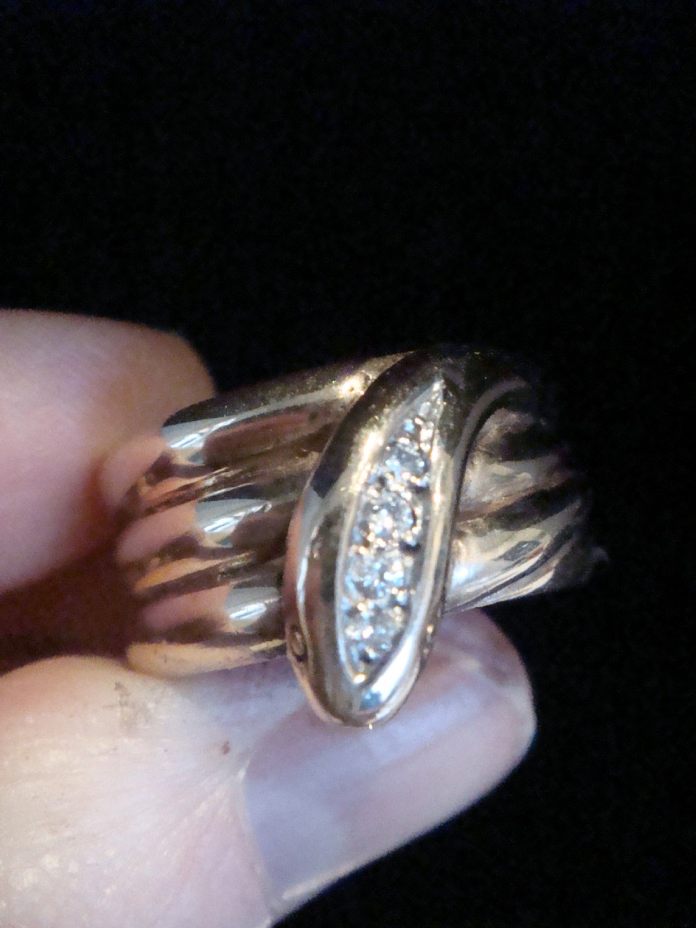 EDWARDIAN HEAVY THICK 9CT OLD CUT DIAMOND  SNAKE RING 9.1G RING SIZE Q-R View II