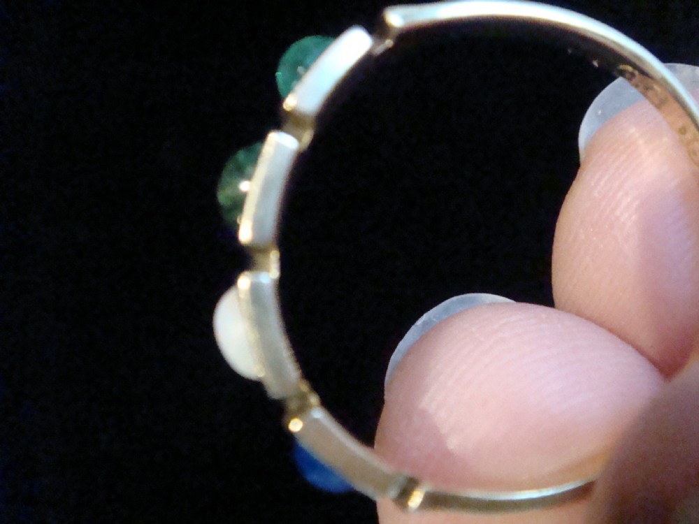 VICTORIAN 15ct LOVE ring Lapis, Opal, Vesuvianite and Emerald 4 stone ring View III