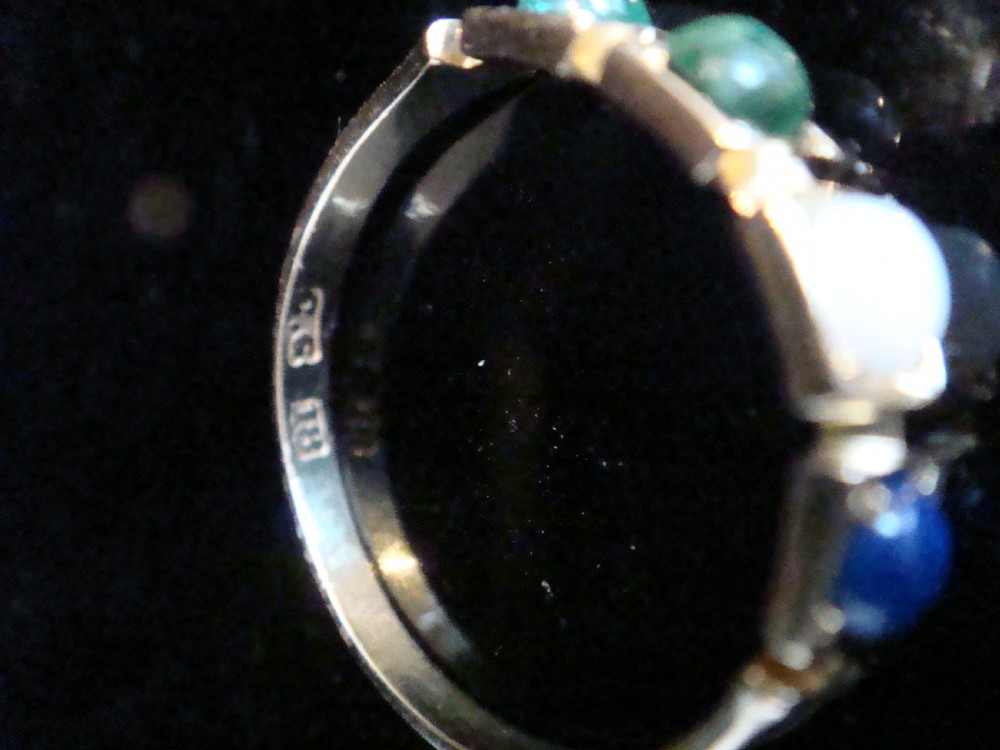 VICTORIAN 15ct LOVE ring Lapis, Opal, Vesuvianite and Emerald 4 stone ring View IV