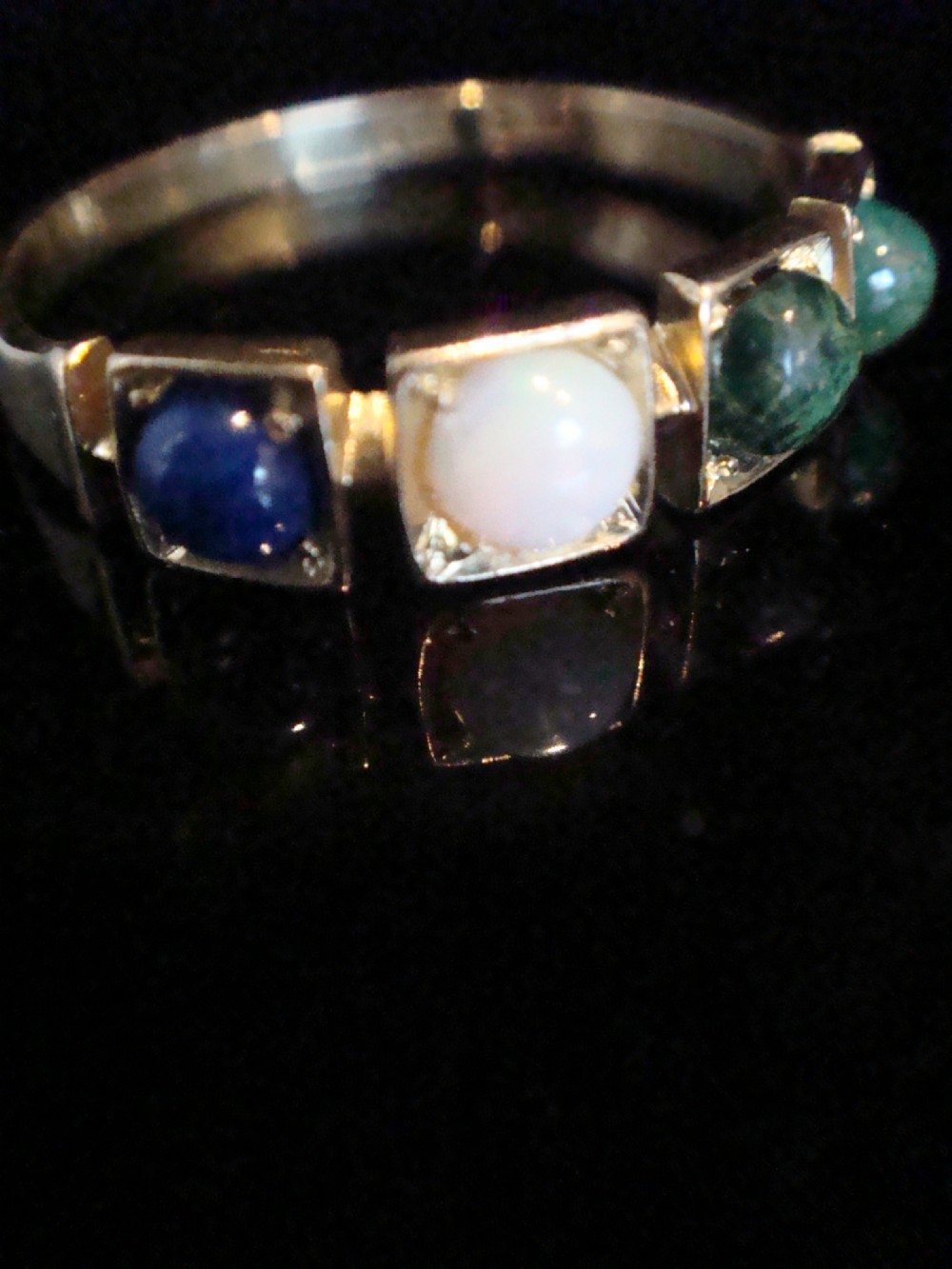 VICTORIAN 15ct LOVE ring Lapis, Opal, Vesuvianite and Emerald 4 stone ring View V