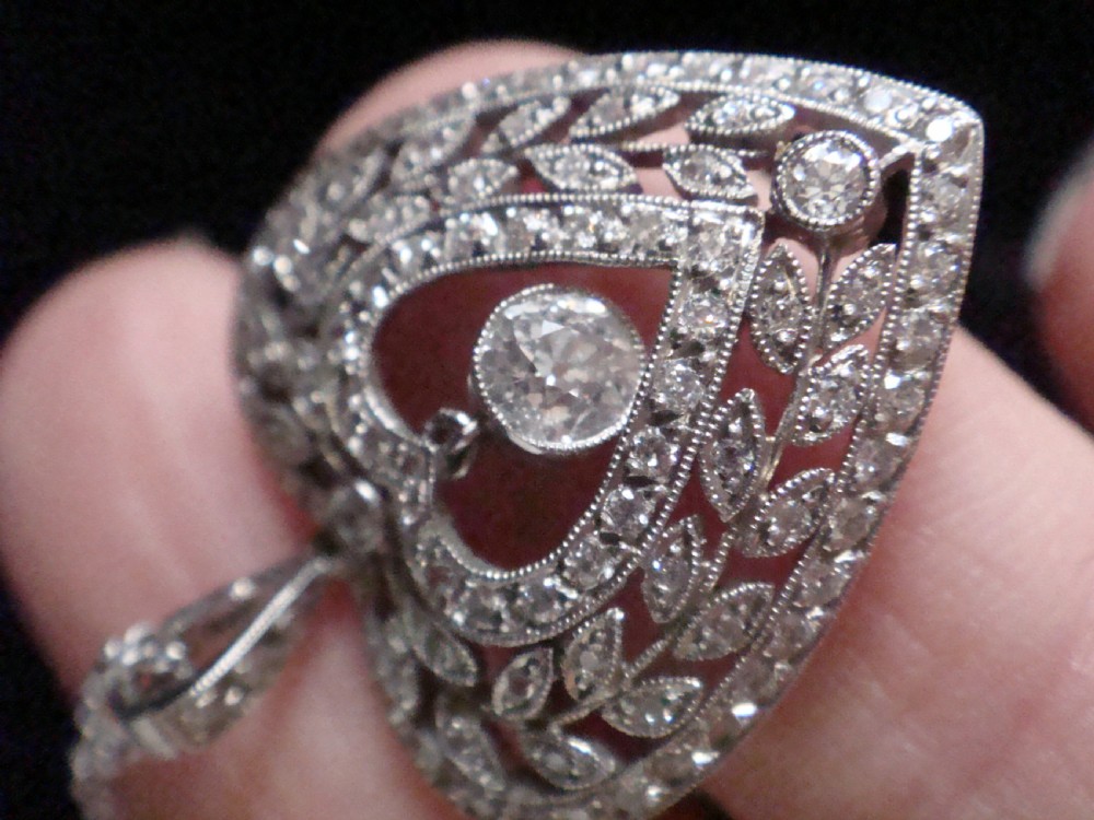 ORIGINAL EDWARDIAN PLATINUM DIAMOND HEART PENDANT 1.10CT ON WHITE GOLD CHAIN View IV