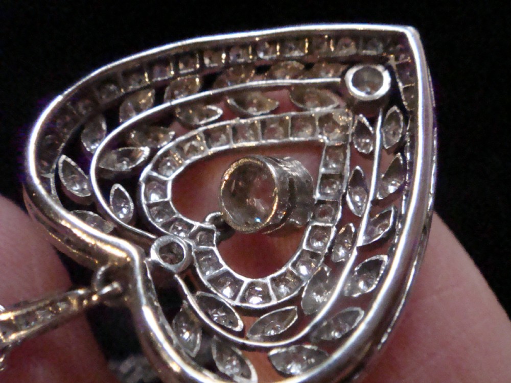 ORIGINAL EDWARDIAN PLATINUM DIAMOND HEART PENDANT 1.10CT ON WHITE GOLD CHAIN View VI