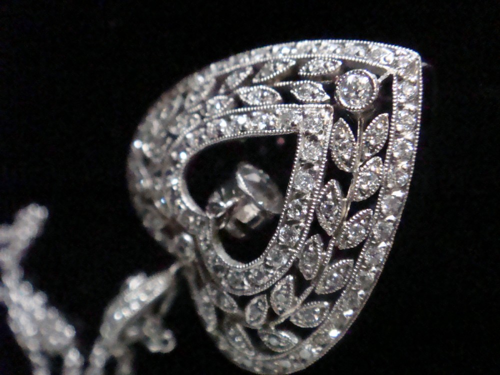 ORIGINAL EDWARDIAN PLATINUM DIAMOND HEART PENDANT 1.10CT ON WHITE GOLD CHAIN View VII